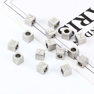 Thép không gỉ Hạt Vuông 26 Chữ Hạt Đánh Bóng Laser Chữ Hạt DIY Trang Sức Làm Phụ Kiện