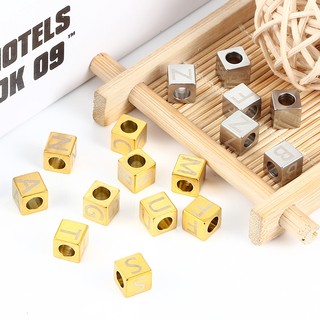 Thép không gỉ Hạt Vuông 26 Chữ Hạt Đánh Bóng Laser Chữ Hạt DIY Trang Sức Làm Phụ Kiện