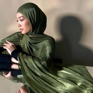 Jifang Long Lanh Sáng Bóng Mềm Mại Mịn Tơ Cảm Giác Voan Pashmina Khăn Choàng Đầu Muslin Hijabs Khăn Choàng Retro Vintage Du Lịch Pashminas SL288