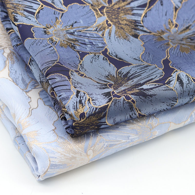 Phong cách mới màu xanh dệt vàng satin jacquard vải quần áo áo áo sơ mi vải sườn xám vải tự làm thủ công 50x150cm TJ6031