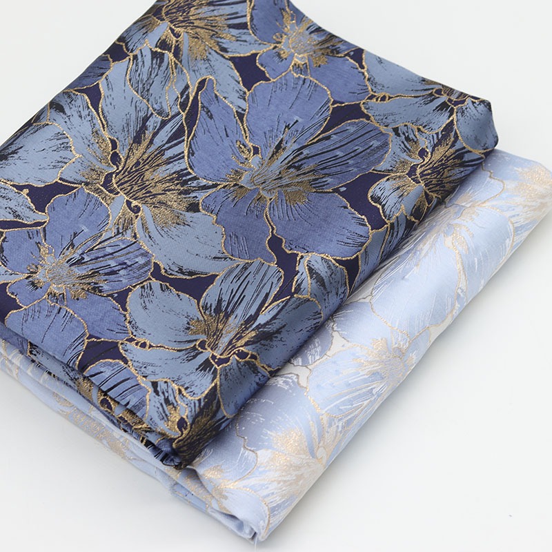 Phong cách mới màu xanh dệt vàng satin jacquard vải quần áo áo áo sơ mi vải sườn xám vải tự làm thủ công 50x150cm TJ6031