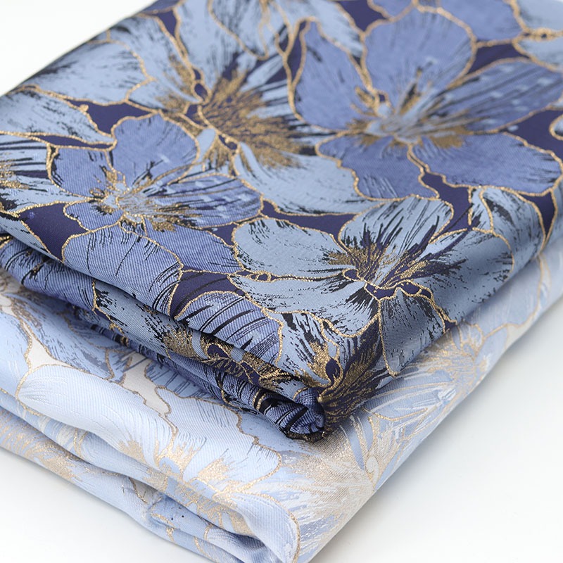 Phong cách mới màu xanh dệt vàng satin jacquard vải quần áo áo áo sơ mi vải sườn xám vải tự làm thủ công 50x150cm TJ6031