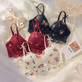 Quần lót tập hợp ngực nhỏ dành cho nữ sau sức khỏe 【 Retro Tranh sơn dầu Hoa hồng 】 Vòng thép không thể điều chỉnh Áo ngực gợi cảm cho bé gái