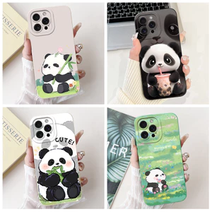 Gấu Trúc Sáng Tạo Uống Trà Sữa Tre Vỏ Điện Thoại Hoạt Hình Dễ Thương Tương Thích Cho IPhone 15 14 13 11 7Plus 12 Pro MAX 8 6 XR 7 6S Plus X XS MAX SE 2020 Vỏ Mềm Thời Trang