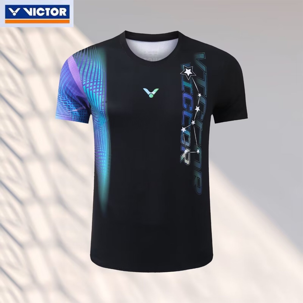 2024 Mới Victor Nam Nữ Cặp Đôi Áo Sơ Mi Cầu Lông Tay Ngắn Huấn Luyện Thể Thao Thi Đấu Làm Nóng Nhanh Khô Thoáng Khí Top