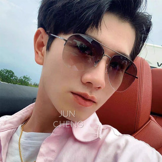 Mới Thoáng Mát Lái Xe Kính Mát Cho Nam Màu Gradient Kim Loại Nửa Khung Kính Mát Câu Cá Ngoài Trời Chống Tia UV Kính Mát