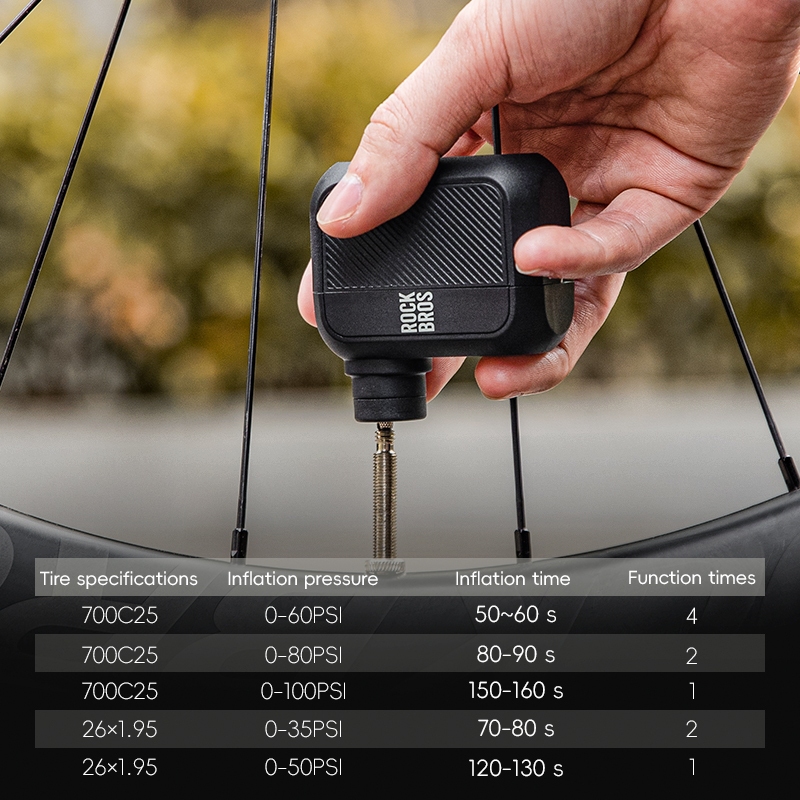 RockBros Bơm Xe Đạp 100PSI - Máy Bơm Mini Điện Dành Cho Xe Đạp Đường Bộ & MTB