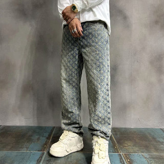 Quần jean nam ESEA, thời trang và phổ biến kiểu Mỹ retro dáng rộng giản dị thiết kế jacquard quần dài phong cách unisex chất lượng cao
