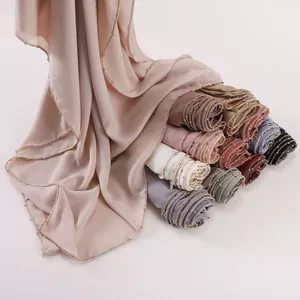 Jifang Chất Lượng Cao Trơn Mịn Mềm Bắt chước Lụa Poplin Đính Hạt Pashmina Hạt Vàng Xung Quanh 4 Mặt Khăn Choàng Hijabs Hồi Giáo SL291