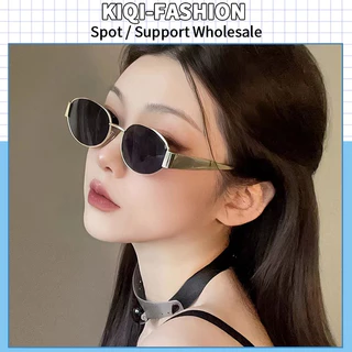(KIQI-FASHION) COD Kính mát gọng oval kim loại chống tia UV thời trang Hàn Quốc chất lượng cao