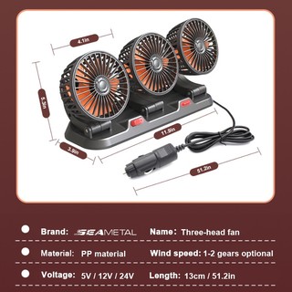 Quạt máy đôi mini SEAMETAL  12v-24v xoay 360 tiện ích trên ô tô, xe hơi cao cấp