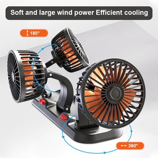 Quạt máy đôi mini SEAMETAL  12v-24v xoay 360 tiện ích trên ô tô, xe hơi cao cấp