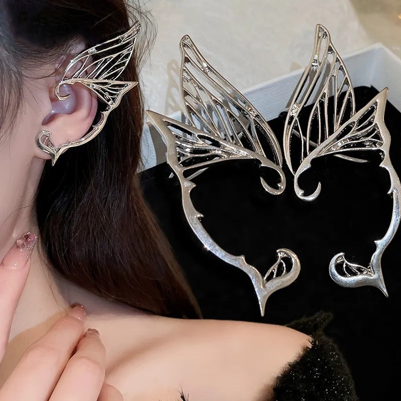 Khuyên Kẹp Vành Tai Hình Cánh Bướm Rỗng Phong Cách Halloween Mới Cho Nữ