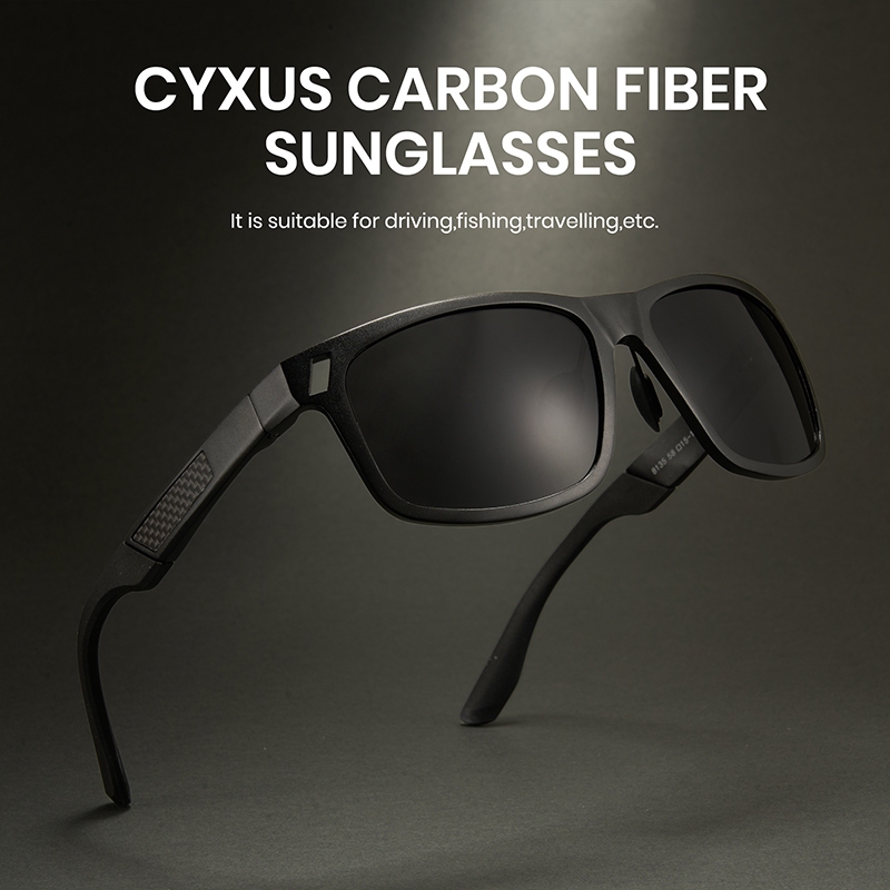 Cyxus Kính Phân Cực UV400 Gọng Carbon Vuông Siêu Nhẹ Chống Chói Hoàn Hảo Thể Thao Ngoài Trời P1142