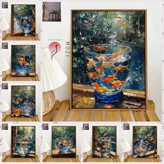 MOZI ✨30 * 40cm / 40 * 50cm tranh tô màu theo số tranh số hóa tranh sơn dầu số hoá Mưa Cá Vàng Tự Làm Tranh Sơn Dầu Kỹ Thuật Số Vẽ Tay Tranh Tô Màu Sơn Dầu Tranh Giảm Căng Thẳng Tranh Kỹ Thuật Số Tranh Nhồi Bông