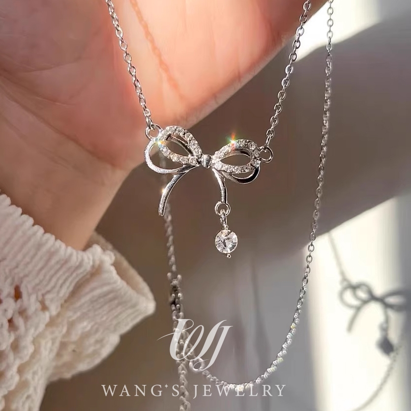 Wj Bạc nơ 2023 Vòng cổ mới nhẹ nhàng sang trọng thiết kế cao cấp thích hợp dây chuyền xương đòn áo len