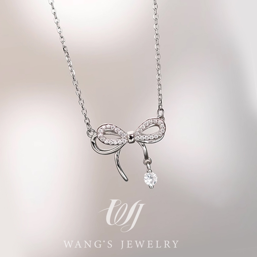 Wj Bạc nơ 2023 Vòng cổ mới nhẹ nhàng sang trọng thiết kế cao cấp thích hợp dây chuyền xương đòn áo len