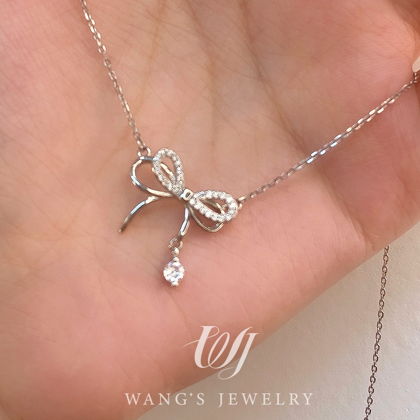 Wj Bạc nơ 2023 Vòng cổ mới nhẹ nhàng sang trọng thiết kế cao cấp thích hợp dây chuyền xương đòn áo len