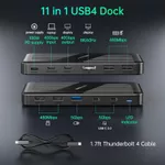 Đế Hub Mỏng 11 Trong 1 USB4 40Gpbs, Tương Thích Với Sạc Thunderbolt 4 / 3Max 60W Cho Laptop, Màn Hình Đơn 8K @ 60Hz Hoặc Dual 4K @ 60Hz, Cổng USB 3.1 Gen 2, Cho Mac OS / Air, Windows — ảnh 2