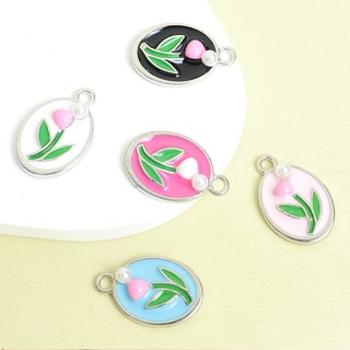 10 Chiếc Tinh Tế Giả Ngọc Trai Trang Trí Màu Va Chạm Họa Tiết Hoa Tulip Hình Bầu Dục Men Quyến Rũ Nữ Thiết Kế Niche Tính Khí Trang Sức Vòng Cổ Thanh Lịch Vòng Tay Bông Tai DIY Mặt Dây Hoa