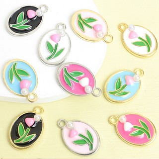 10 Chiếc Tinh Tế Giả Ngọc Trai Trang Trí Màu Va Chạm Họa Tiết Hoa Tulip Hình Bầu Dục Men Quyến Rũ Nữ Thiết Kế Niche Tính Khí Trang Sức Vòng Cổ Thanh Lịch Vòng Tay Bông Tai DIY Mặt Dây Hoa
