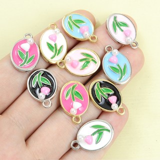 10 Chiếc Tinh Tế Giả Ngọc Trai Trang Trí Màu Va Chạm Họa Tiết Hoa Tulip Hình Bầu Dục Men Quyến Rũ Nữ Thiết Kế Niche Tính Khí Trang Sức Vòng Cổ Thanh Lịch Vòng Tay Bông Tai DIY Mặt Dây Hoa