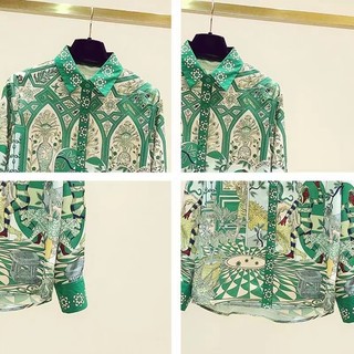Phong Cách Hàn Quốc Nữ Nữ Voan Rời Vintage In Áo Sơ Mi Tay Dài Áo Baju Baju Wanita Lengan Panjang
