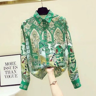 Phong Cách Hàn Quốc Nữ Nữ Voan Rời Vintage In Áo Sơ Mi Tay Dài Áo Baju Baju Wanita Lengan Panjang