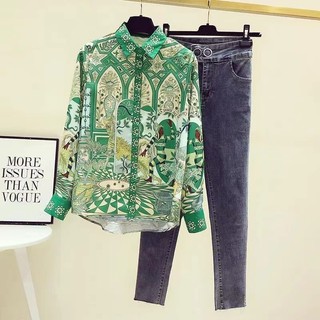 Phong Cách Hàn Quốc Nữ Nữ Voan Rời Vintage In Áo Sơ Mi Tay Dài Áo Baju Baju Wanita Lengan Panjang