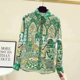 Phong Cách Hàn Quốc Nữ Nữ Voan Rời Vintage In Áo Sơ Mi Tay Dài Áo Baju Baju Wanita Lengan Panjang