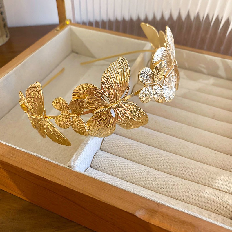 Băng đô kim loại bướm đơn giản và thời trang buộc tóc cao cấp cá tính và đa năng phụ kiện tóc mới