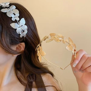 Băng đô kim loại bướm đơn giản và thời trang buộc tóc cao cấp cá tính và đa năng phụ kiện tóc mới