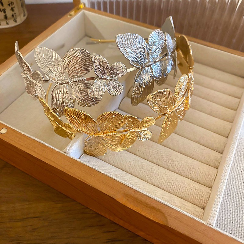 Băng đô kim loại bướm đơn giản và thời trang buộc tóc cao cấp cá tính và đa năng phụ kiện tóc mới