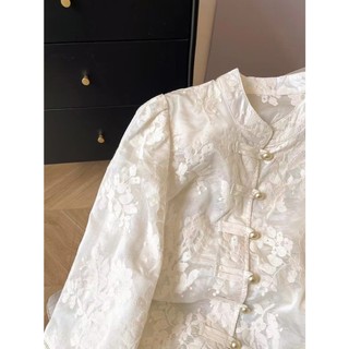 Sườn xám phong cách nữ nữ cổ điển thêu dài tay áo sơ mi rộng baju baju wanita lengan panjang