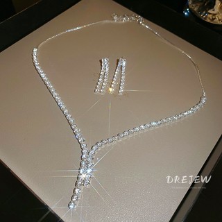 DREJEW Zircon hình học tua rua vòng cổ và bông tai bộ ánh sáng cao cấp sang trọng chuỗi xương đòn đơn giản đi lại trang sức phong cách mới
