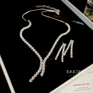 DREJEW Zircon hình học tua rua vòng cổ và bông tai bộ ánh sáng cao cấp sang trọng chuỗi xương đòn đơn giản đi lại trang sức phong cách mới
