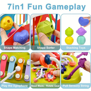 Đồ chơi Montessori giác quan cho bé 7 trong 1 Khối hình dạng đầy màu sắc Phân loại Trẻ mới biết đi Học tập phát triển Đồ chơi mầm non Quà tặng sinh nhật Đồ chơi trẻ em 6-8 tháng Màu sắc ngẫu nhiên