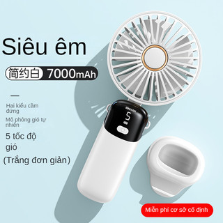 Quạt cầm tay tích điện mini siêu mát để bàn kiêm giá đỡ điện thoại, 5 cấp độ gió, pin trâu, màn hình LED hiển thị % pin Mini Rechargeable Handheld Fan【Chiosala12】