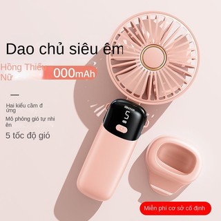 Quạt cầm tay tích điện mini siêu mát để bàn kiêm giá đỡ điện thoại, 5 cấp độ gió, pin trâu, màn hình LED hiển thị % pin Mini Rechargeable Handheld Fan【Chiosala12】