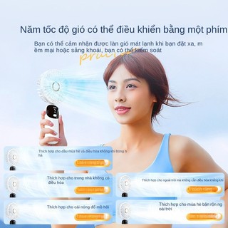 Quạt cầm tay tích điện mini siêu mát để bàn kiêm giá đỡ điện thoại, 5 cấp độ gió, pin trâu, màn hình LED hiển thị % pin Mini Rechargeable Handheld Fan【Chiosala12】