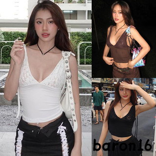 Phụ nữ sâu V-Neck Vest ren-up vai ren-up khâu áo giản dị