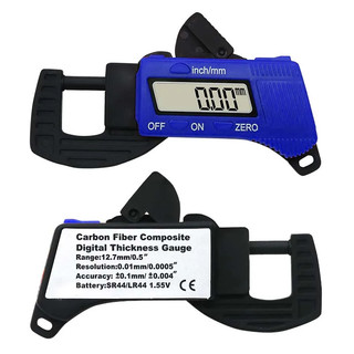 0-12.7mm Độ dày kỹ thuật số Caliper micromet Đồng hồ đo sợi Carbon Công cụ đo lường Màu đỏ / Xanh lam