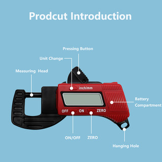 0-12.7mm Độ dày kỹ thuật số Caliper micromet Đồng hồ đo sợi Carbon Công cụ đo lường Màu đỏ / Xanh lam
