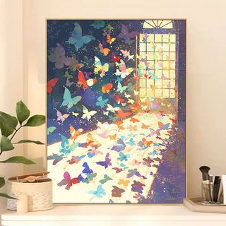 MOZI✨30 * 40cm / 40 * 50cm Bướm bên cửa sổ tranh tô màu theo số tranh số hóa tranh sơn dầu số hoá Cửa Sổ Sill Bướm Tự Làm Kỹ Thuật Số Tranh Sơn Dầu Làm Đầy Tranh Sơn Màu Giải Nén Tranh Vẽ Tay Tranh Sơn Dầu Chữa Bệnh Series
