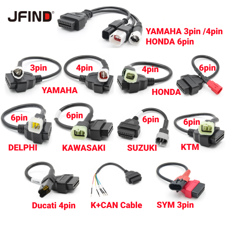 HONDA Dây Cáp Nối Dài Cổng 3pin 4pin 6pin k can Sang Cổng 16pin obd 2 obd2 Cho Xe Mô Tô yamaha & kawasaki