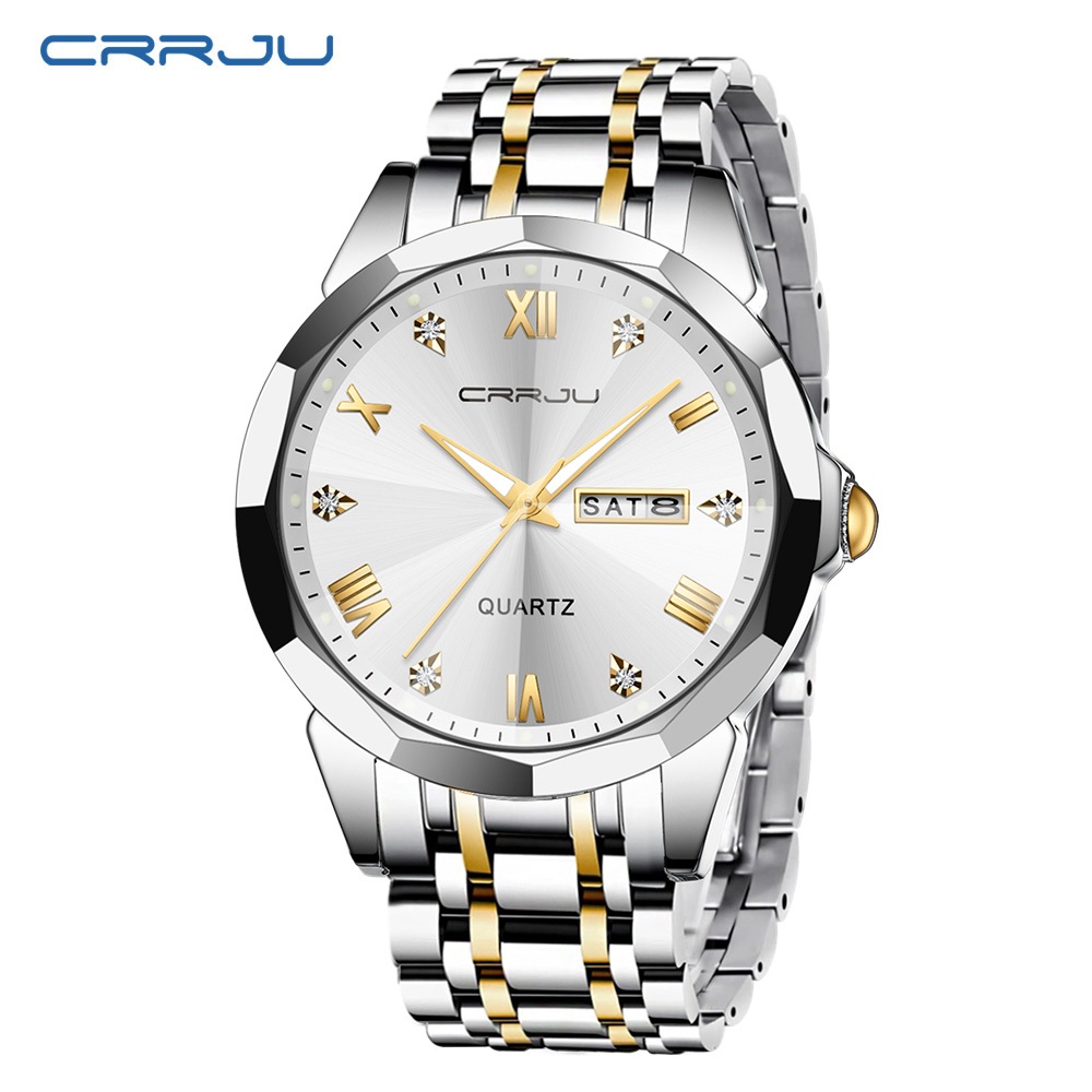 Ảnh CRRJU Đồng hồ nam chính hãng Dây đeo bằng thép không gỉ Lịch có chức năng phát sáng Chống thấm nước 5023X 2