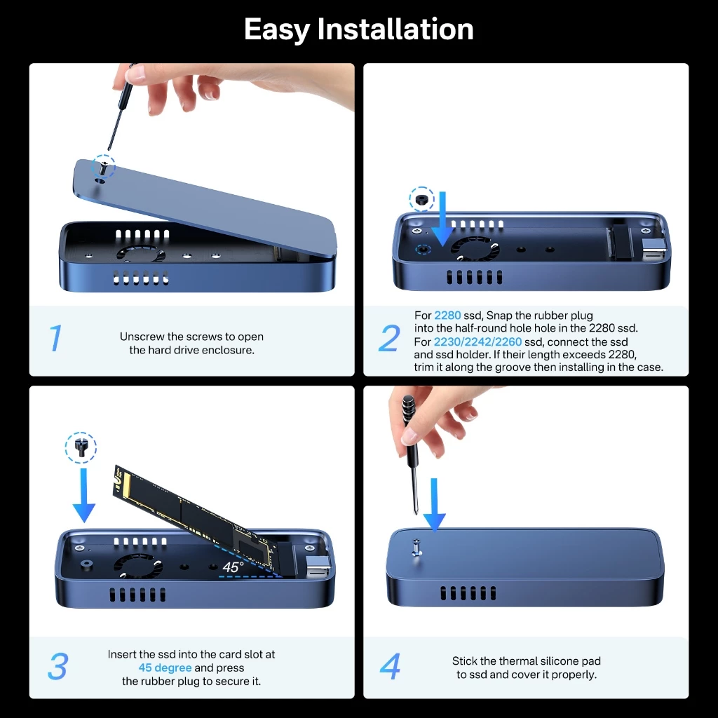 Acasis 10Gpbs Chuyển M.2 NVMe Vỏ SSD có quạt làm mát, USB 3.1 PCIe M.2 NVMe sang USB Bộ chuyển đổi /