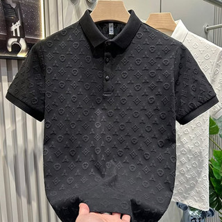 Esea Thời trang jacquard đơn giản giản giản dị áo sơ mi POLO dáng ôm vừa vặn nam áo thun ngắn tay
