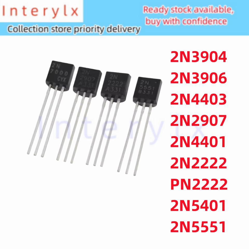 Lot De 10 Transistors Courants TO92 - 2N5401, 2N5551, 2N2907, 2N3904, 2N3906, Pour électronique