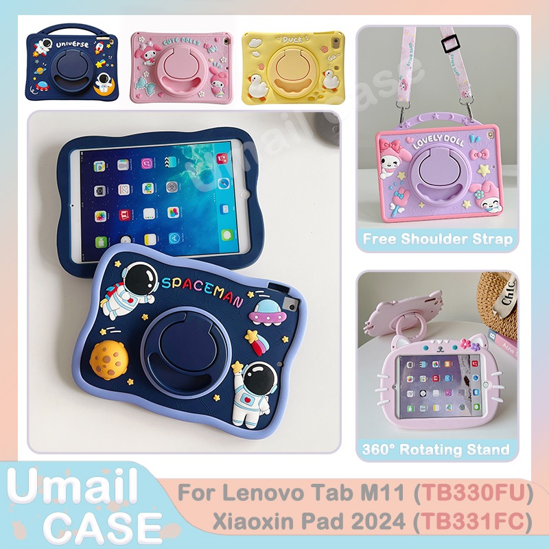 Ốp Lưng Silicon Mềm Cho Lenovo Tab M11 TB330FU Xiaoxin Pad 2024 11inch TB331FC 360° Nắp đứng có thể gập lại xoay